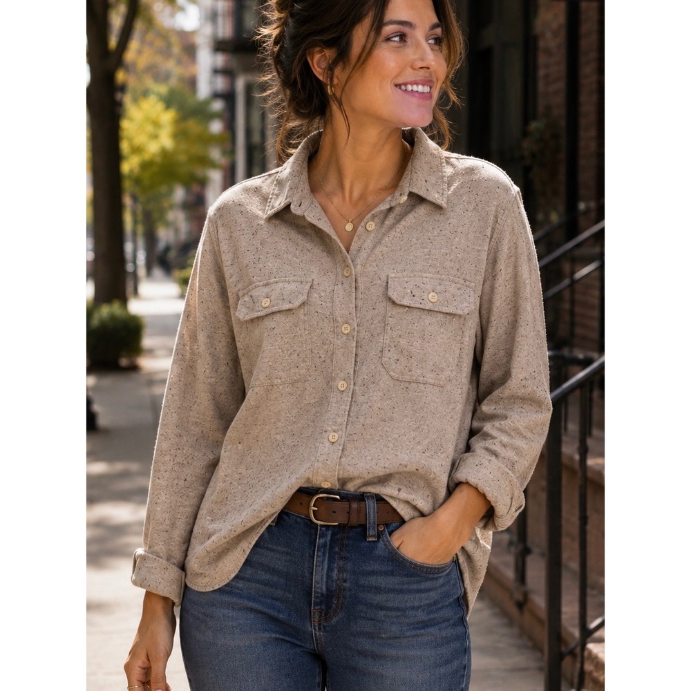 Madewell Beige Flannel Herringbone Button Up Shirt Small Cabincore Cozy Casual